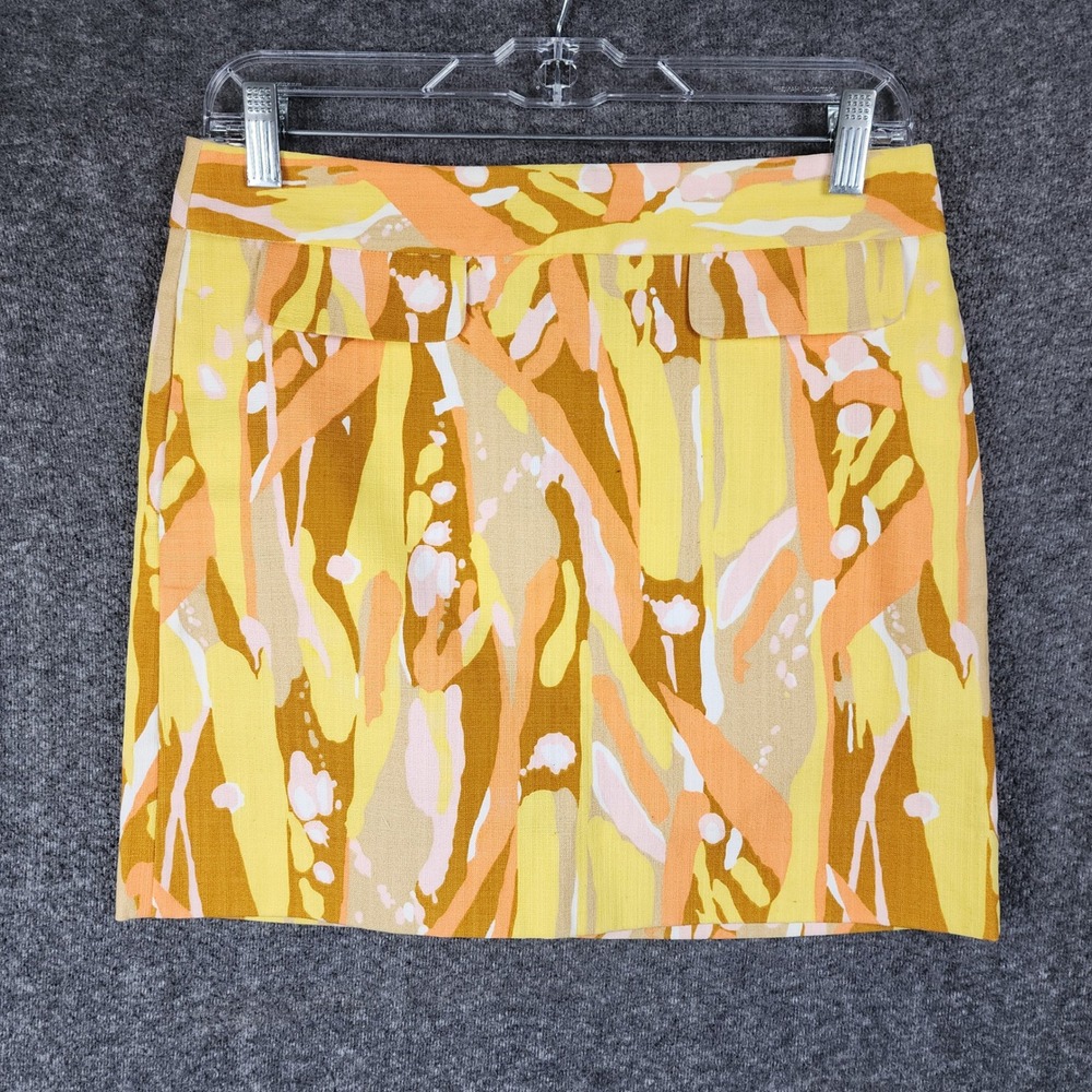 J.Crew Skirt Womens 0 14860 Yellow Abstract Retro Print Cotton Stretch EUC
